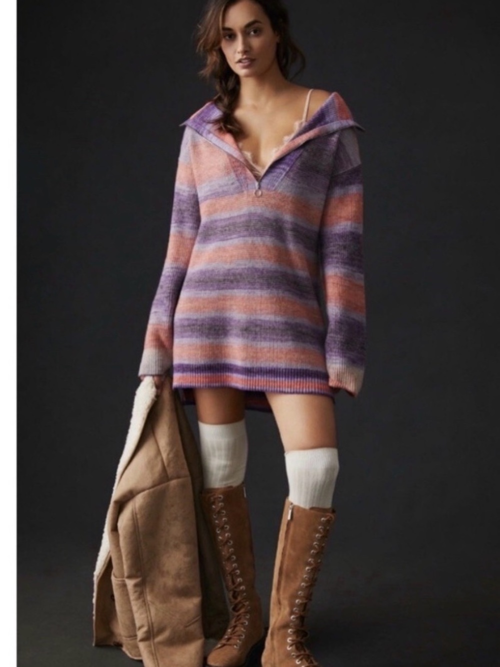 Anthropologie Daily Practice Franconia Half Zip Knit Tunic Sweater